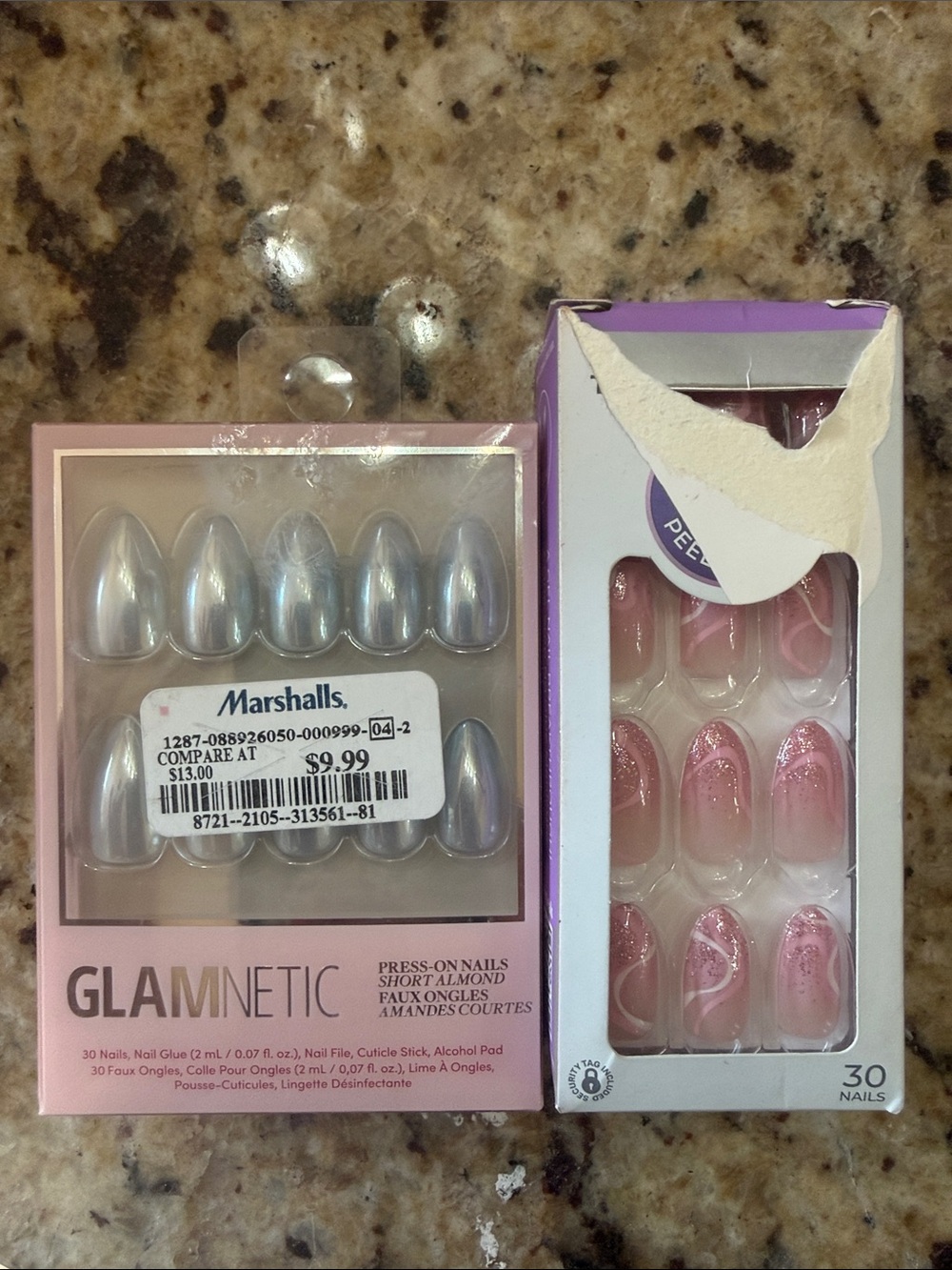 Glamnetic Impress Almond Press-On Nails Set - Pink and Blue Silver New